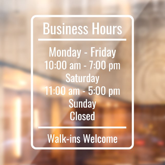 Customize Generic Business Hours Shop Window Cling (Sheet 2)