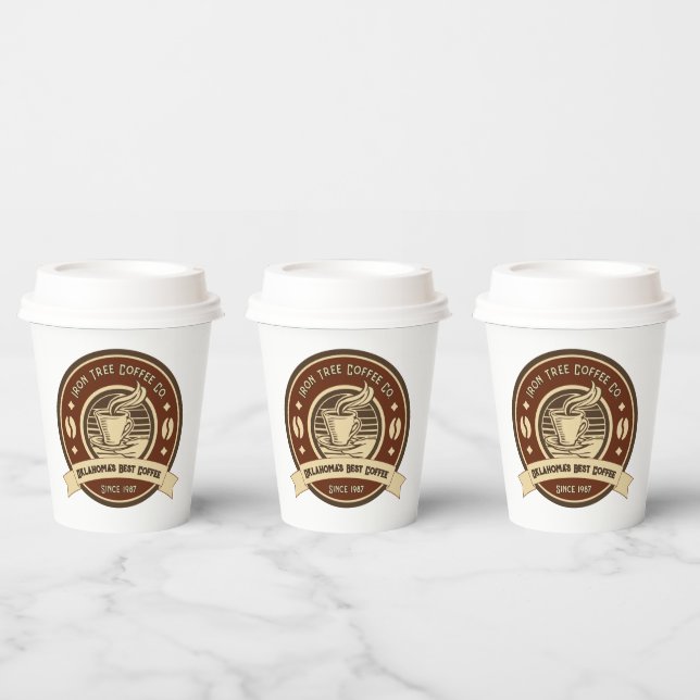 Customize Generic Coffee Shop Rustic Front Paper Cups (Multi)