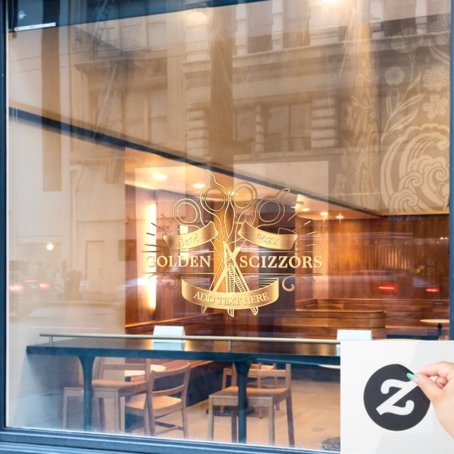 Customize Generic Golden Barber Hair Salon Front  Window Cling (Cafe Window)