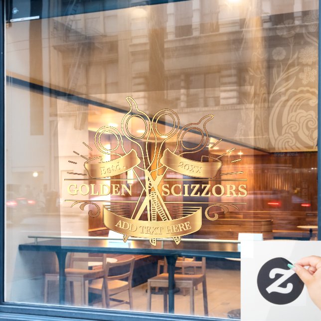 Customize Generic Golden Barber Hair Salon Front  Window Cling (Cafe Window)