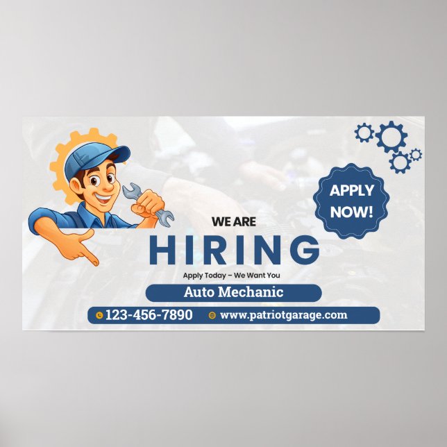 Customize Generic Now Hiring Auto Mechanic  Poster (Front)