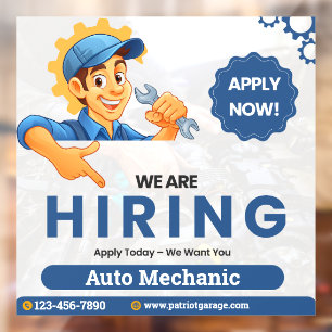Customize Generic Now Hiring Auto Mechanic  Window Cling