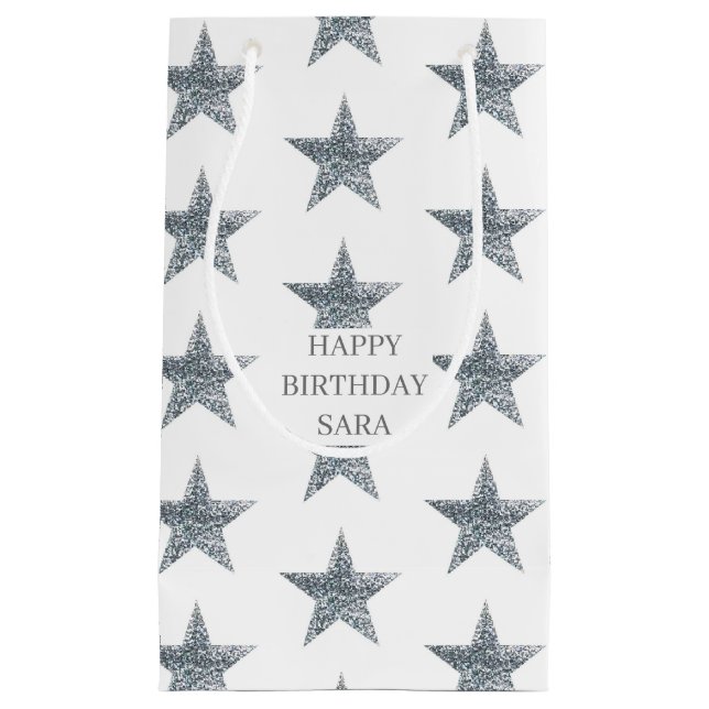 Customize Gift Bags - Silver Glitter Stars (Front)