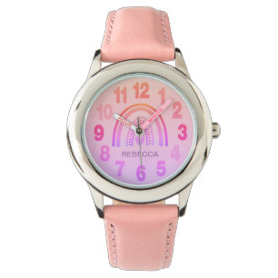 Customize Girl Wrist Watch - Pink Rainbow Heart