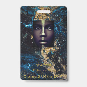 Customize Gold Blue MARBLE Name Tag Badge