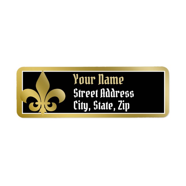 Customize, Gold Border Fleur-de-lis address label (Front)