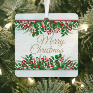 Customize Gold, Red Barri Christmas Married Metal Ornament