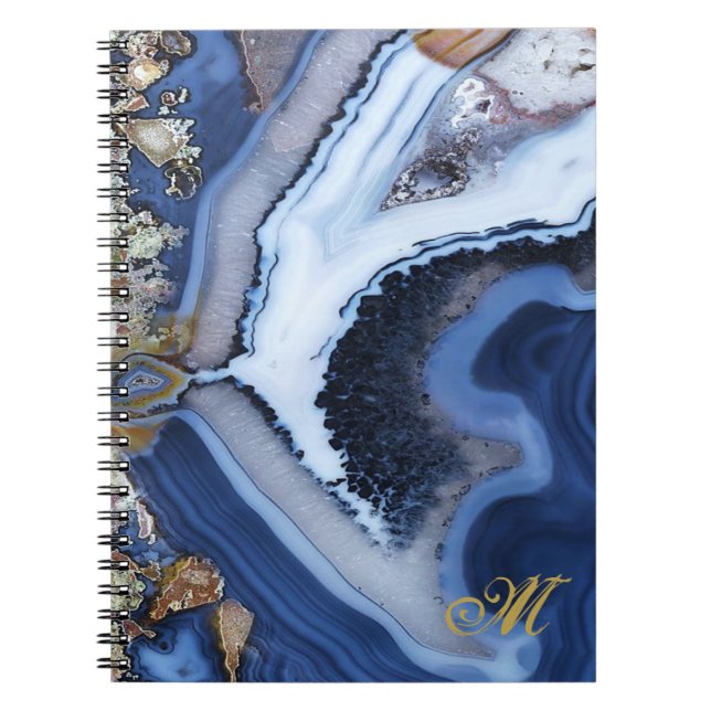 Customize Gold White Blue MARBLE Journal Notebook (Front)