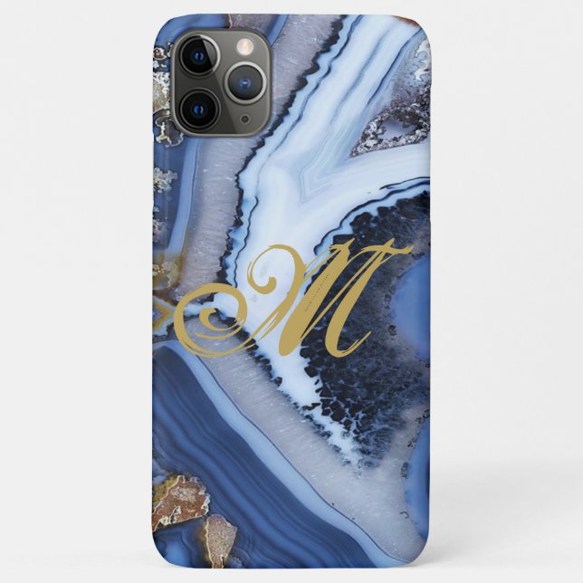 Customize Gold White Blue MARBLE Phone Case Inital (Back)