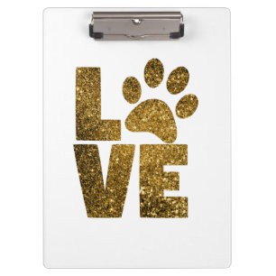 Customize Golden Glitter Love Text with Animal Paw Clipboard