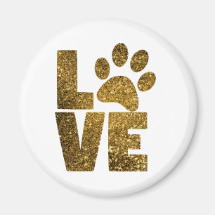 Customize Golden Glitter Love Text with Animal Paw Magnet