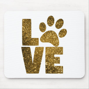 Customize Golden Glitter Love Text with Animal Paw Mouse Pad