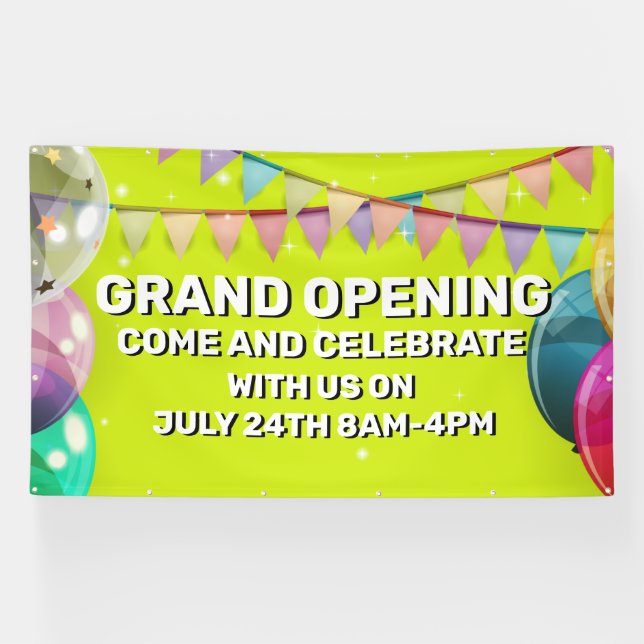 Customize Grand Opening  Balloons Bunting Business Banner (Horizontal)