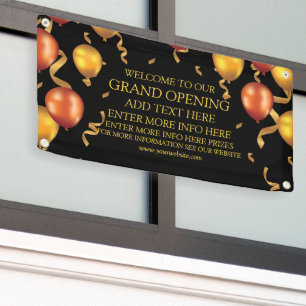Customize Grand Opening Gold Balloons Ribbons Shop Banner