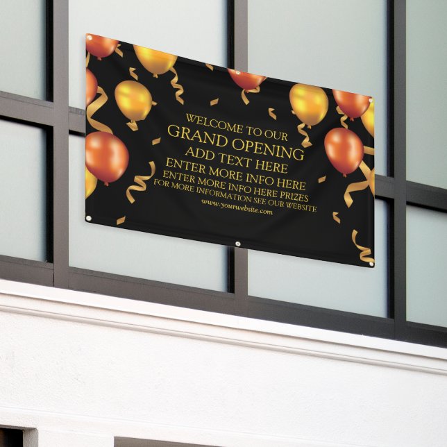 Customize Grand Opening Gold Balloons Ribbons Shop Banner (Outside Building)