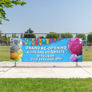 Customize Grand Re-Opening  Balloons Bunting Shop Banner