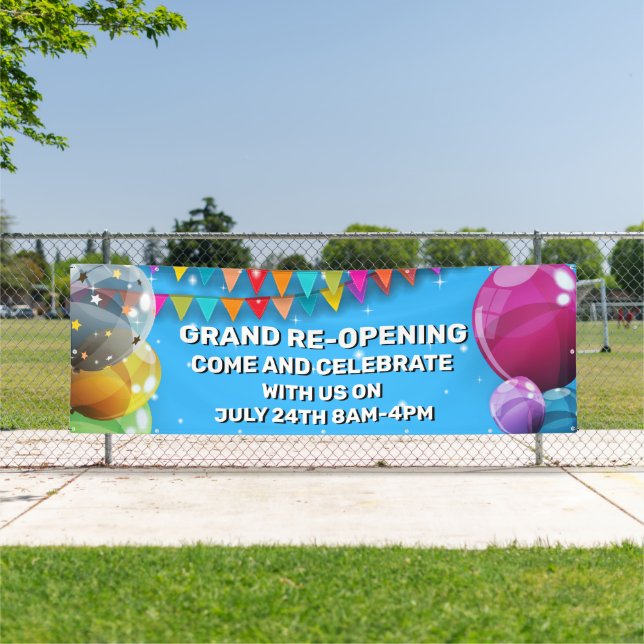 Customize Grand Re-Opening  Balloons Bunting Shop Banner (Insitu)