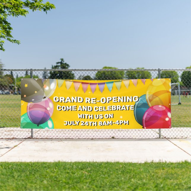 Customize Grand Re-Opening  Balloons Bunting Shop Banner (Insitu)