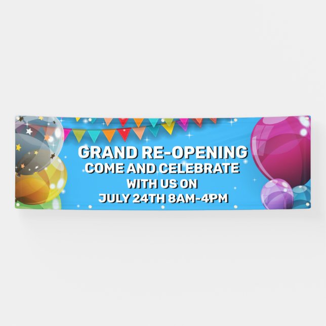 Customize Grand Re-Opening  Balloons Bunting Store Banner (Horizontal)