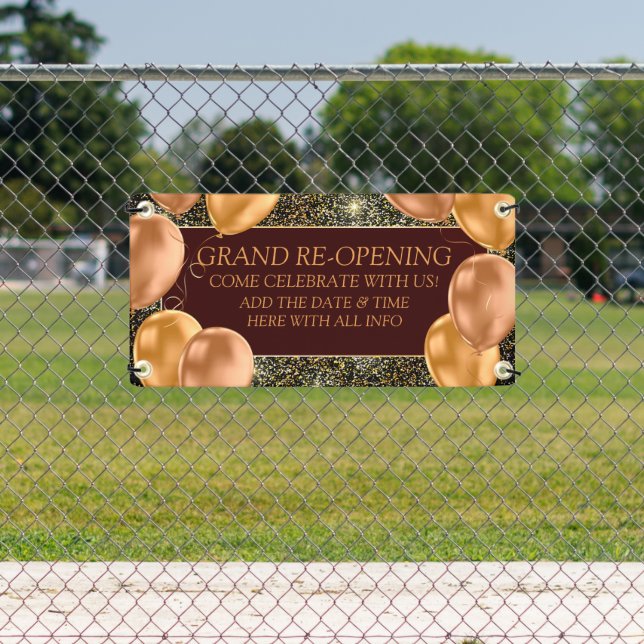 Customize Grand Re-Opening Gold Balloon Shop Banner (Insitu)