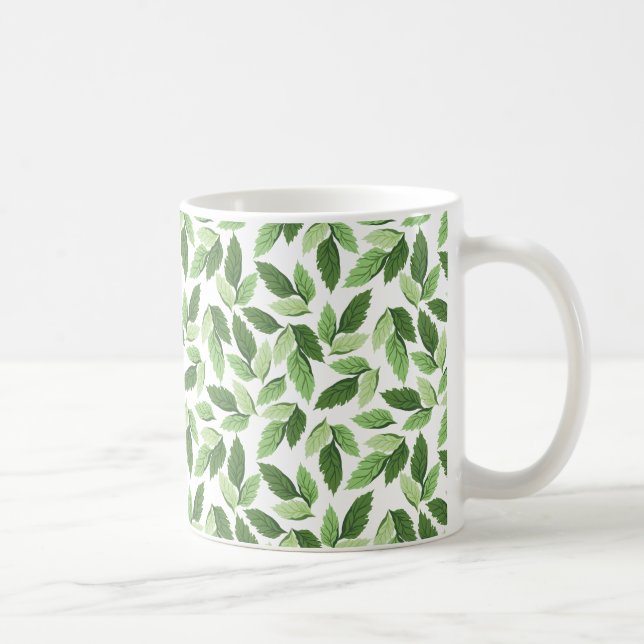 Customize Green Leaf Pattern Coffee Mug (Right)