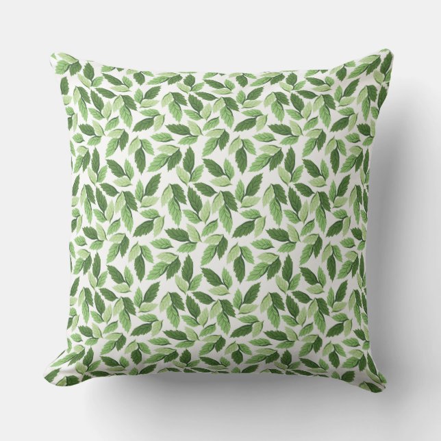 Customize Green Leaf Pattern Throw Pillow (Front)