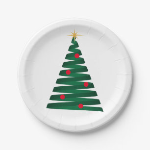 Customize Green "Mod" Graphic Style Christmas Tree Paper Plate