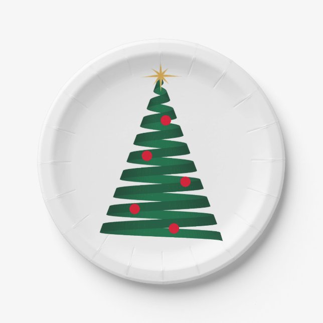 Customize Green "Mod" Graphic Style Christmas Tree Paper Plate (Front)