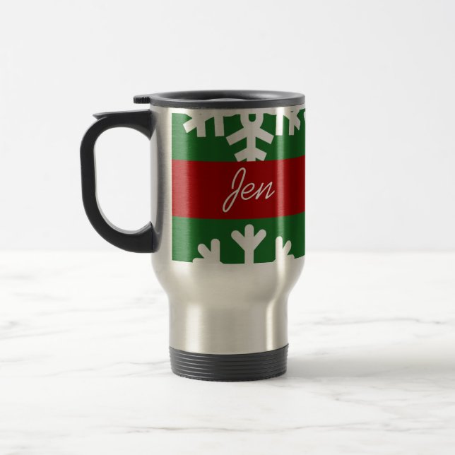 Customize Green Snowflake Travel Coffee Mug (Left)
