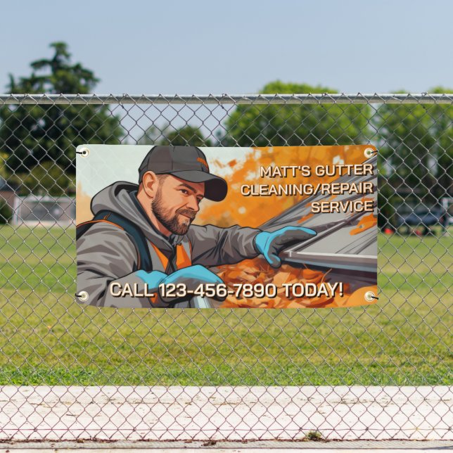 Customize Gutter Cleaning Repair Service Fence Banner (Insitu)
