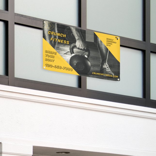 Customize Gym Workout Yellow Black Weight Image  Banner (Outside Building)