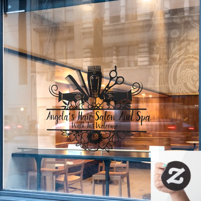 Customize Hair Salon And Spa Black Large Window Cling (Cafe Window)