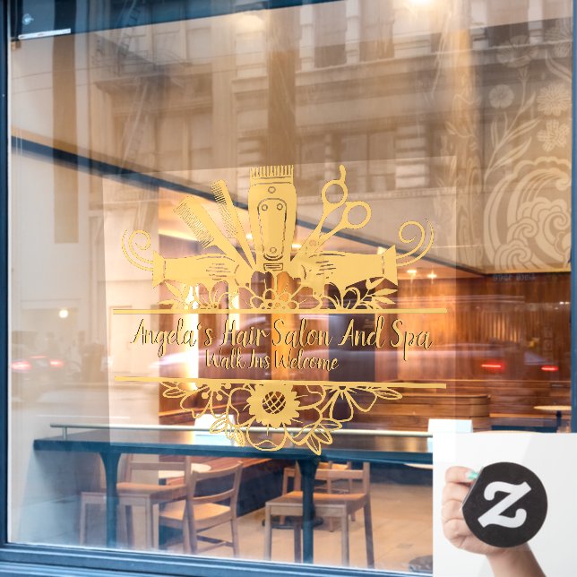 Customize Hair Salon And Spa Gold Black Shadow Tex Window Cling (Cafe Window)