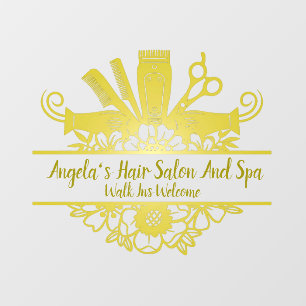 Customize Hair Salon And Spa Gold Colour Window Cling