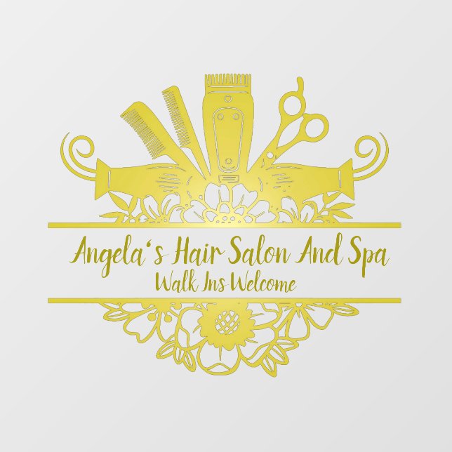 Customize Hair Salon And Spa Gold Colour Window Cling (Sheet)