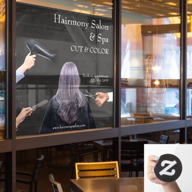 Customize Hair Salon Simple Cut and Colour 2 Window Cling (Restaurant Window)