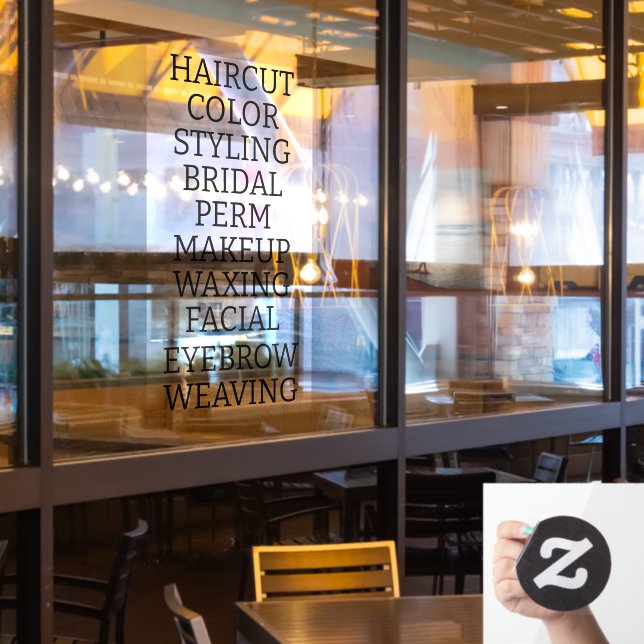 Customize Hair Salon Spa List Of Services Large Window Cling (Restaurant Window)