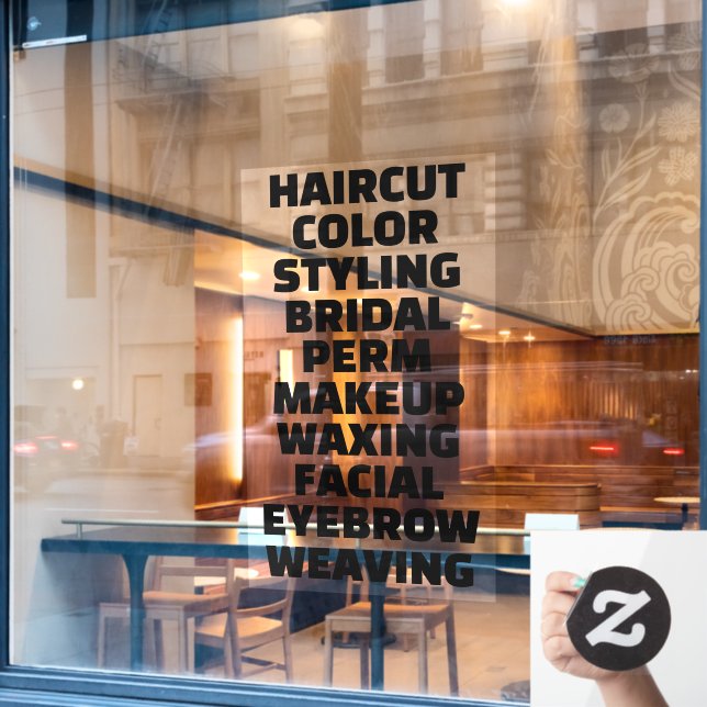 Customize Hair Salon Spa List Of Services Large Window Cling (Cafe Window)