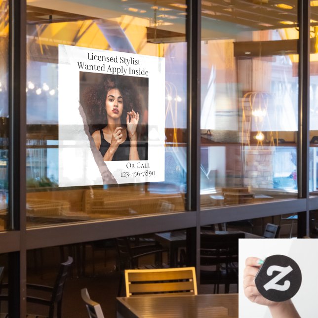 Customize Hair Stylist Wanted Apply Inside Window Cling (Restaurant Window)