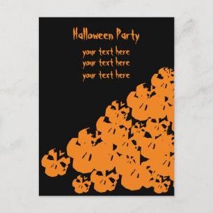 Customize Halloween party skulls black orange Invitation Postcard