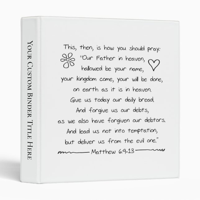 Customize Handwriting Bible Verse The Lords Prayer Binder (Front/Spine)