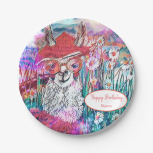 Customize Happy Birthday Mama Llama Paper Plate
