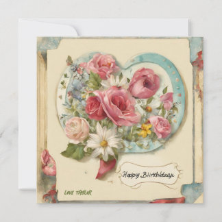 customize Happy Birthday Watercolor Floral Heart  Holiday Card