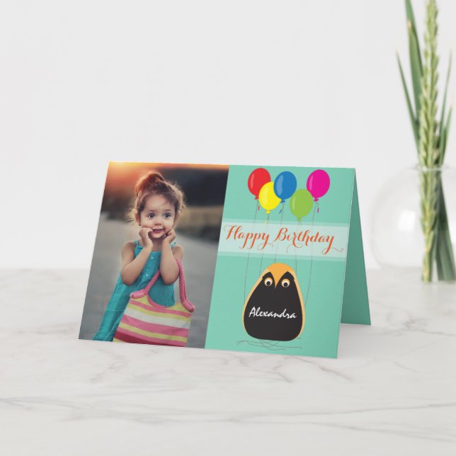 Customize Happy Birthday with a Lucky Owl Card (Front)