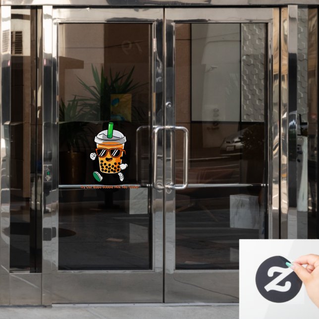Customize Happy Bubble Tea Boba Cartoon 3 Window Cling (Office Door)
