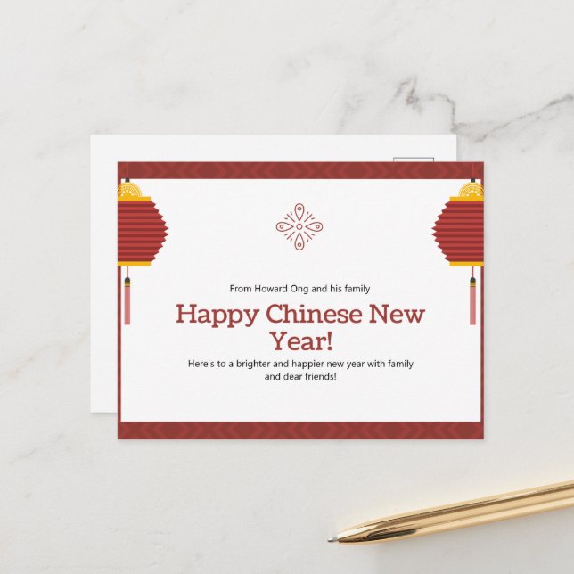 Customize Happy Chinese New Year Design Postcard (Front/Back In Situ)