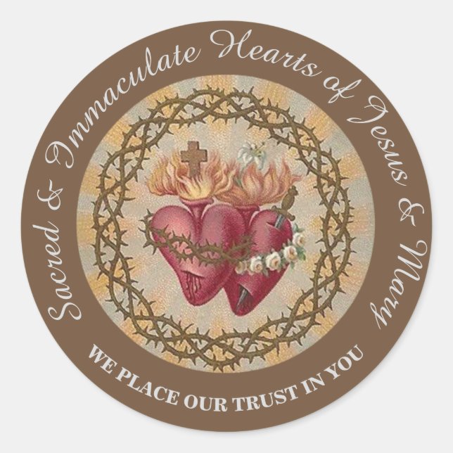 CUSTOMIZE  Hearts of Jesus & Mary Roses Thorns Classic Round Sticker (Front)