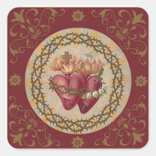 CUSTOMIZE  Hearts of Jesus & Mary Roses Thorns Square Sticker