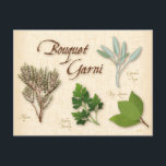 Customize Herb Bouquet Postcard<br><div class="desc">Personalize with your custom text. Bouquet garni, a classic French blend of aromatic herbs added to flavour soups, stews and stocks. 4 sprigs fresh Thyme or 1 tsp dried 4 sprigs fresh Parsley or 1 T dried 1 Bay Leaf, fresh or dried 1 sprig fresh Sage (optional) or ½ tsp...</div>