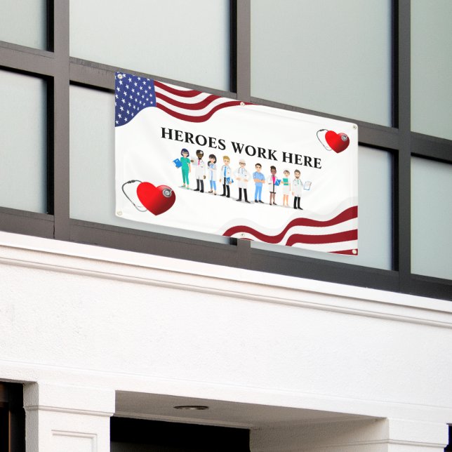 Customize Heroes Work Here Hospital Icon Staff Banner (Outside Building)